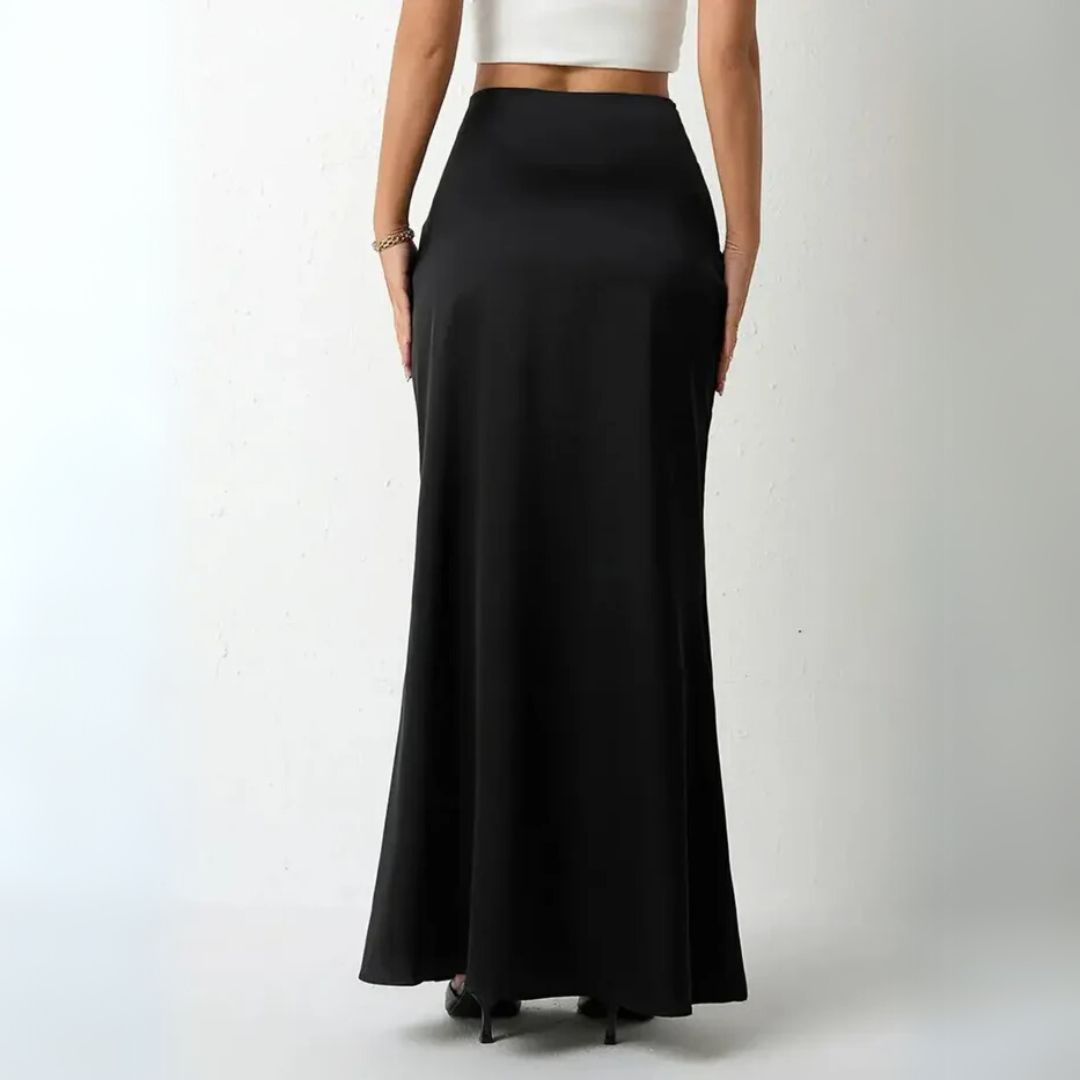 Elegant High Waist Satin Skirt – Flowing Black Design for Parties, Dates & Evening Outfits