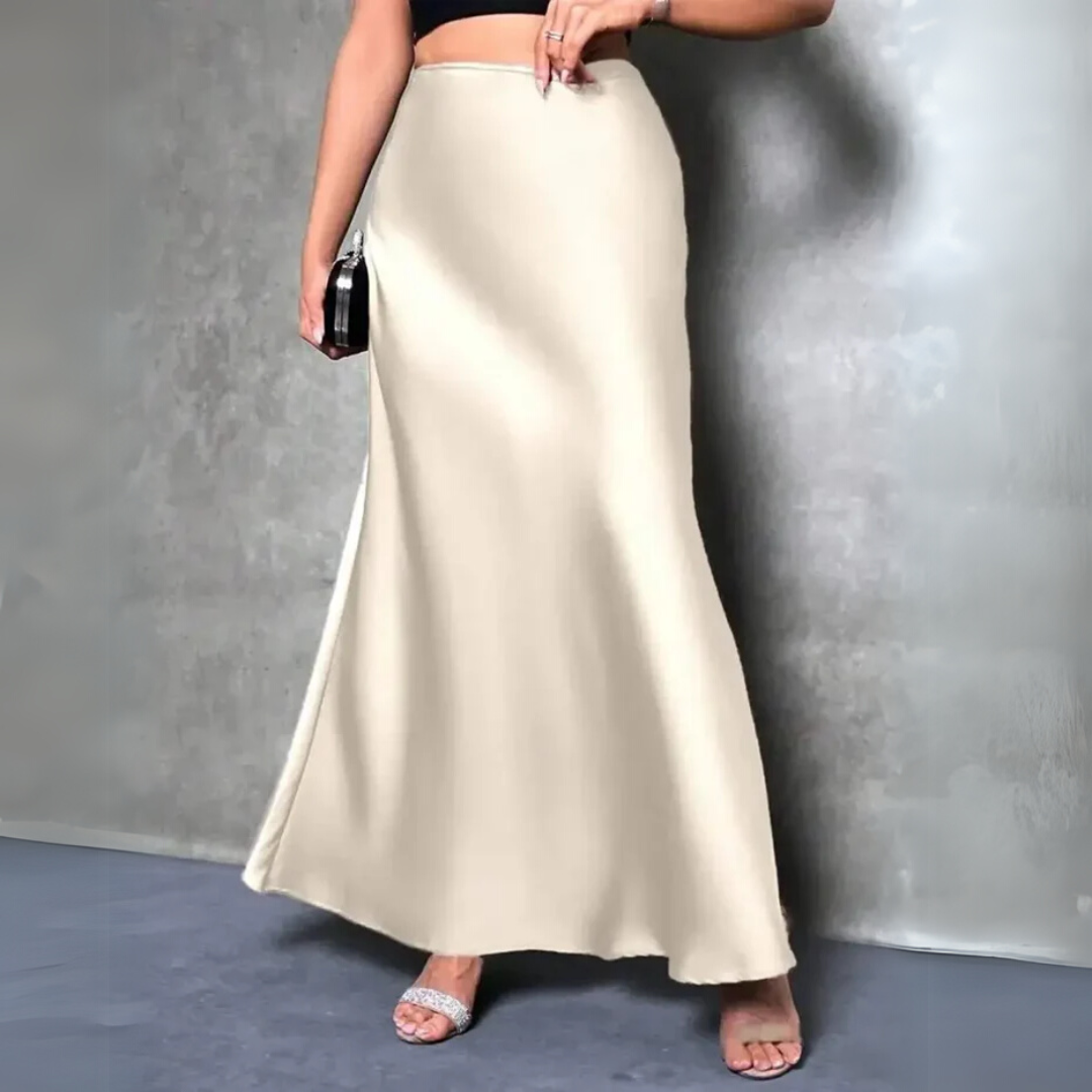 Elegant High Waist Satin Skirt – Flowing Black Design for Parties, Dates & Evening Outfits
