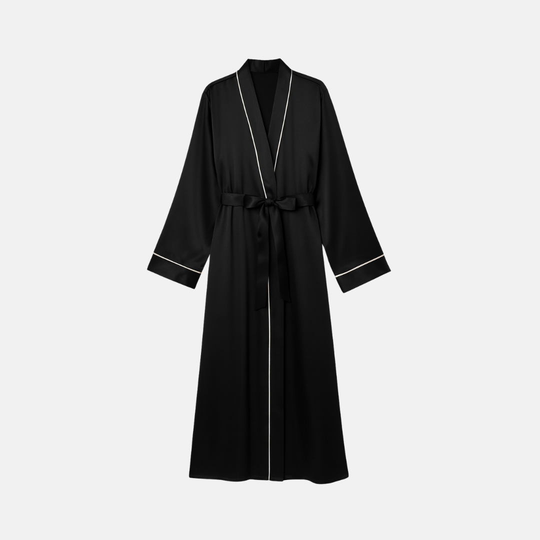 Silk Robe – Long Sleeve V-Neck Belted Silk Robe for Women