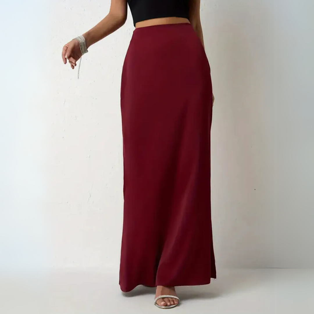 Elegant High Waist Satin Skirt – Flowing Black Design for Parties, Dates & Evening Outfits