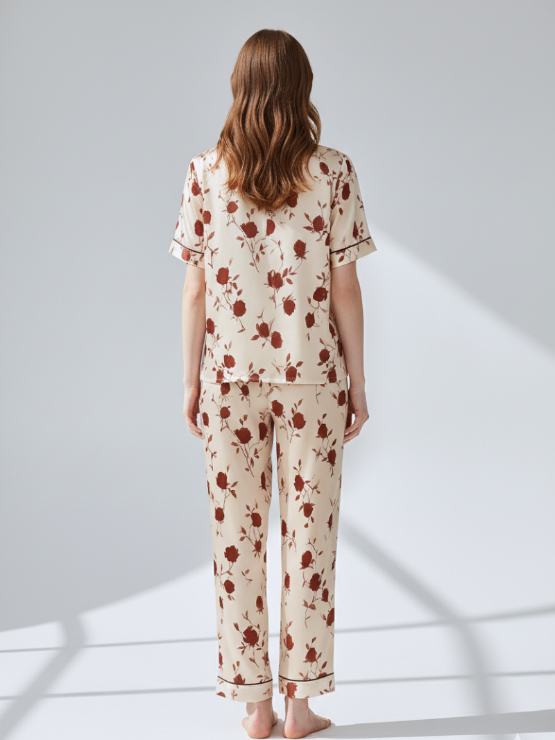 Women’s Pajama Set – Soft, Breathable Short Sleeve Polyester Sleepwear with Pants