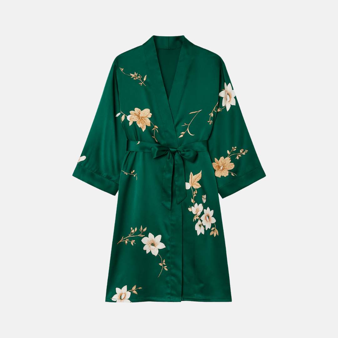 Luxury Silk Floral Night Dress – Elegant Short Sleeve V-Neck Sleepwear for Women