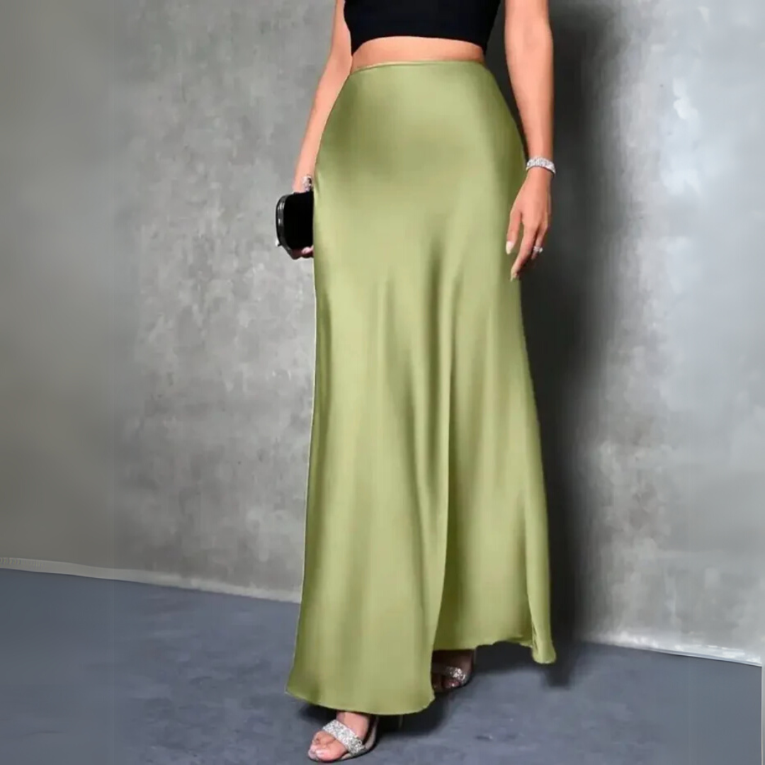 Elegant High Waist Satin Skirt – Flowing Black Design for Parties, Dates & Evening Outfits