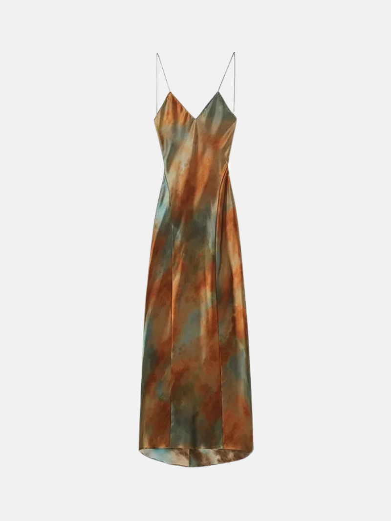 Elegant Satin-Feel Summer Dress for Women – Lightweight, Flowy & Stylish with Bold Print