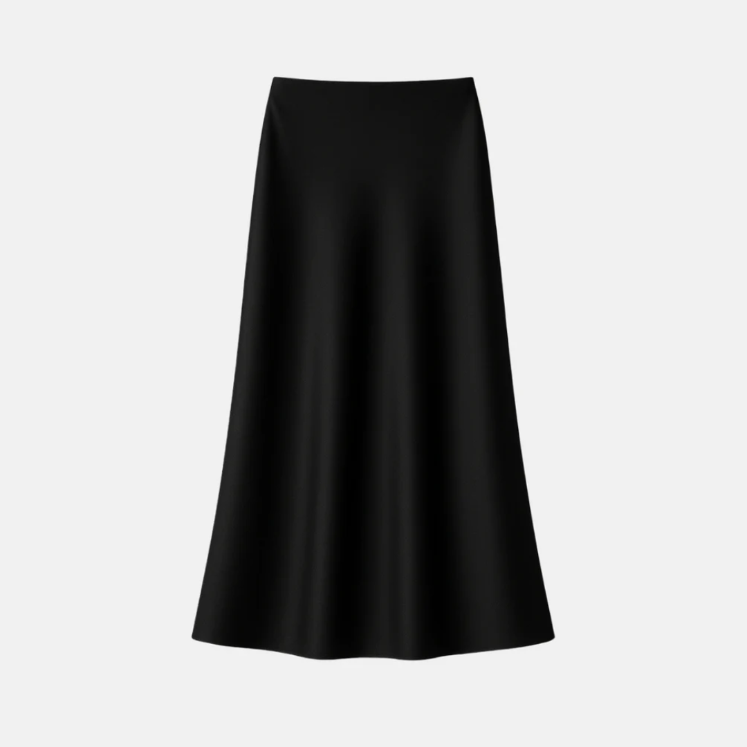 Elegant High Waist Satin Skirt – Flowing Black Design for Parties, Dates & Evening Outfits