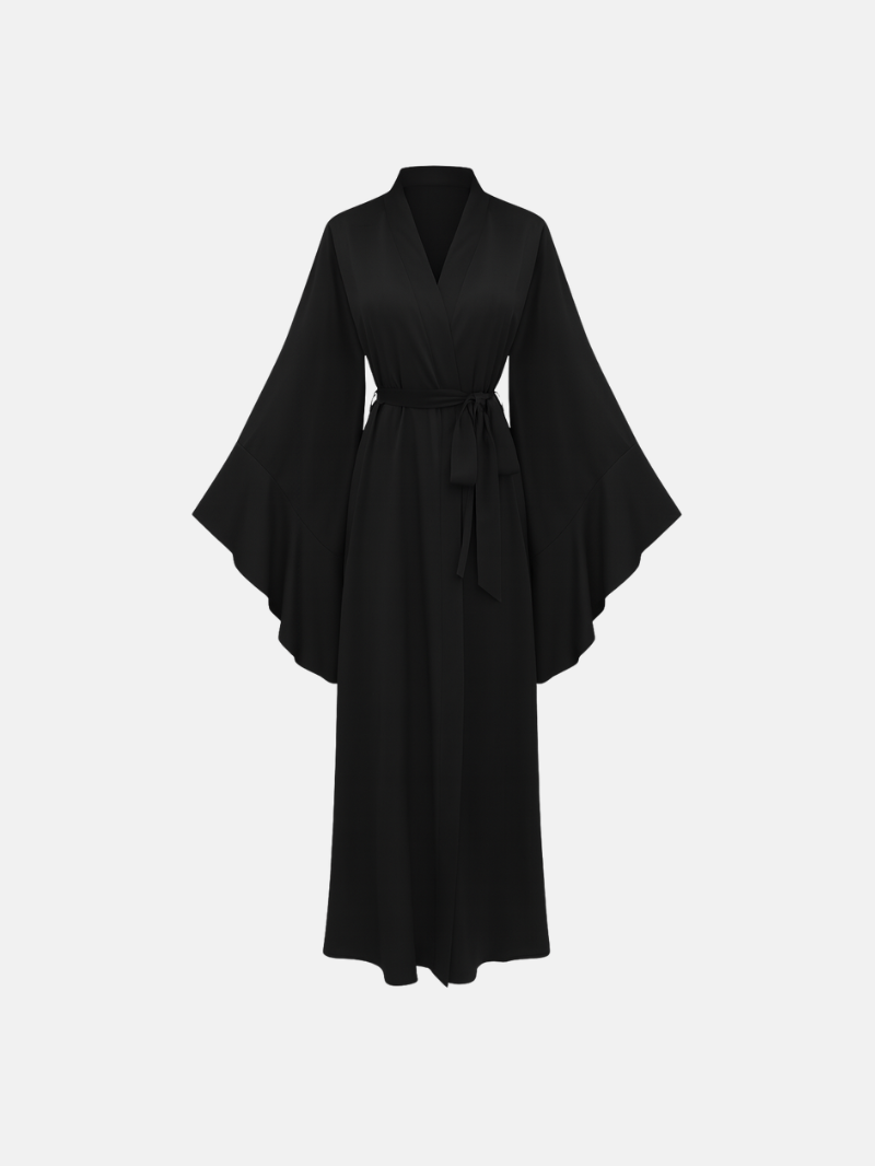 Luxury Satin Robe with Elegant Split Sleeves – Belted Women’s Loungewear & Nightgown