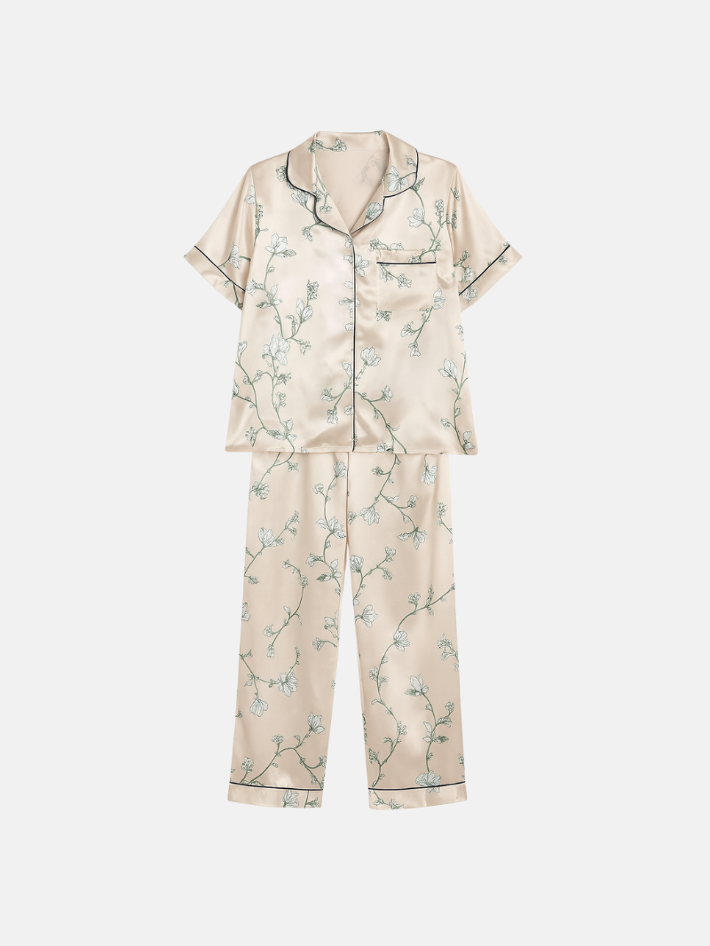 Women’s Pajama Set – Soft, Breathable Short Sleeve Polyester Sleepwear with Pants - Silken & Dreams