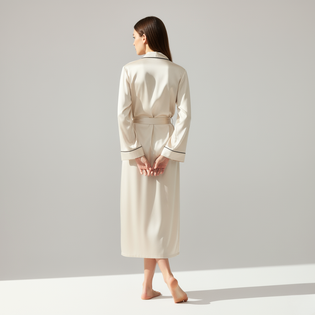 Silk Robe – Long Sleeve V-Neck Belted Silk Robe for Women