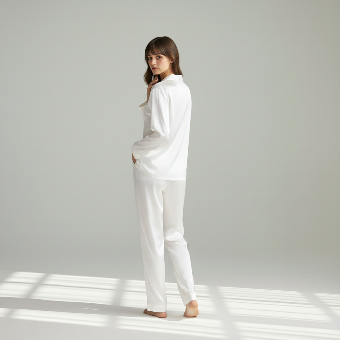 Couple Pajamas – Men's Long Sleeve and Women's Home Wear Set in Ice Silk for Spring and Autumn