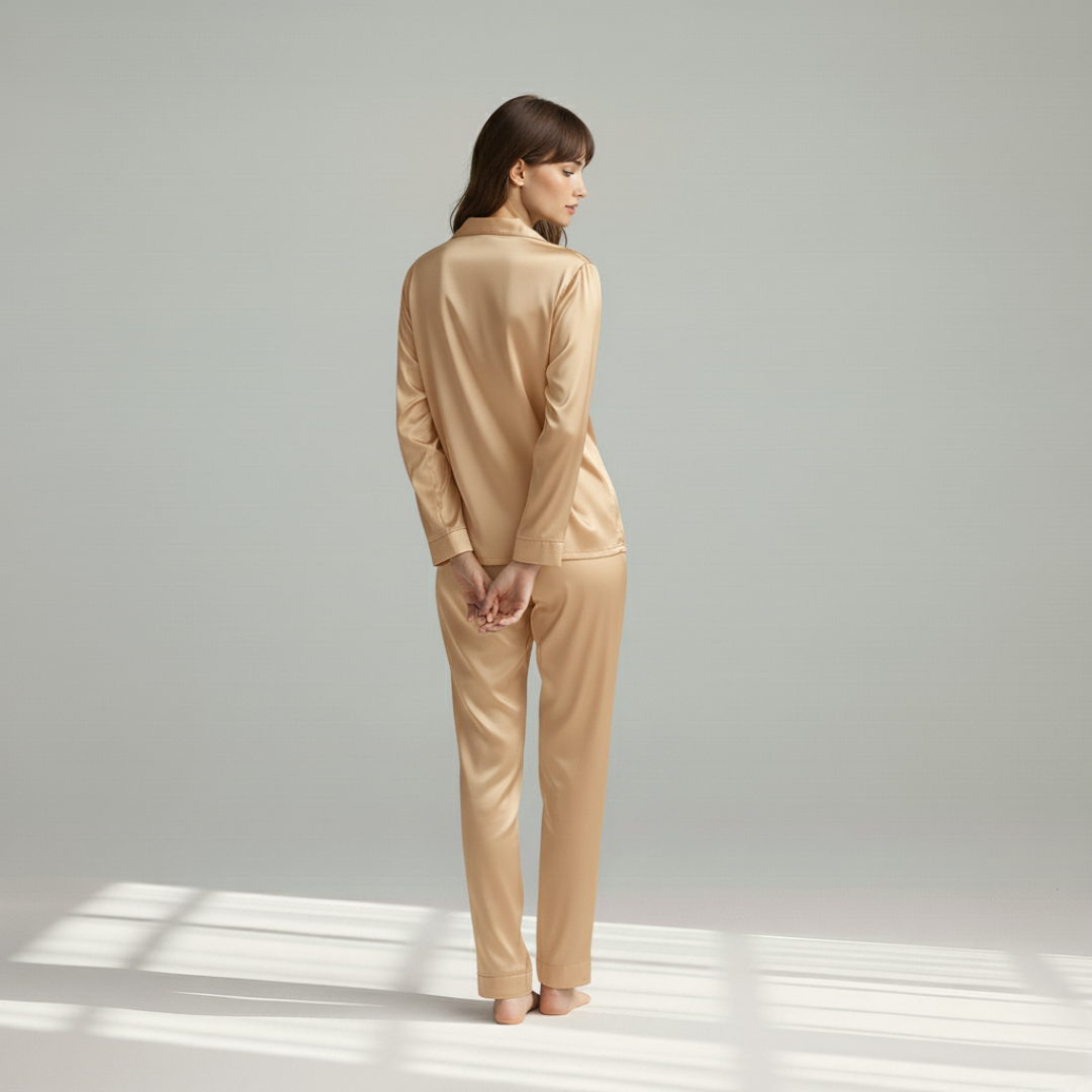 Couple Pajamas – Men's Long Sleeve and Women's Home Wear Set in Ice Silk for Spring and Autumn