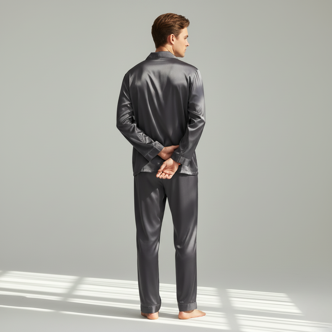 Couple Pajamas – Men's Long Sleeve and Women's Home Wear Set in Ice Silk for Spring and Autumn