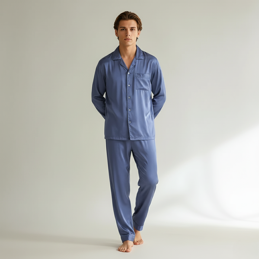 Couple Pajamas – Men's Long Sleeve and Women's Home Wear Set in Ice Silk for Spring and Autumn