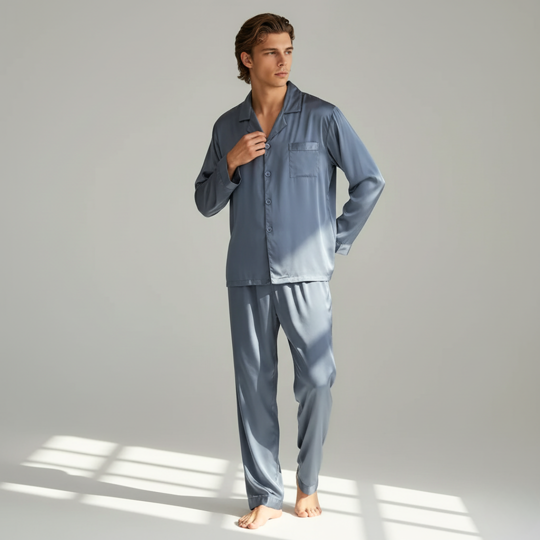 Couple Pajamas – Men's Long Sleeve and Women's Home Wear Set in Ice Silk for Spring and Autumn