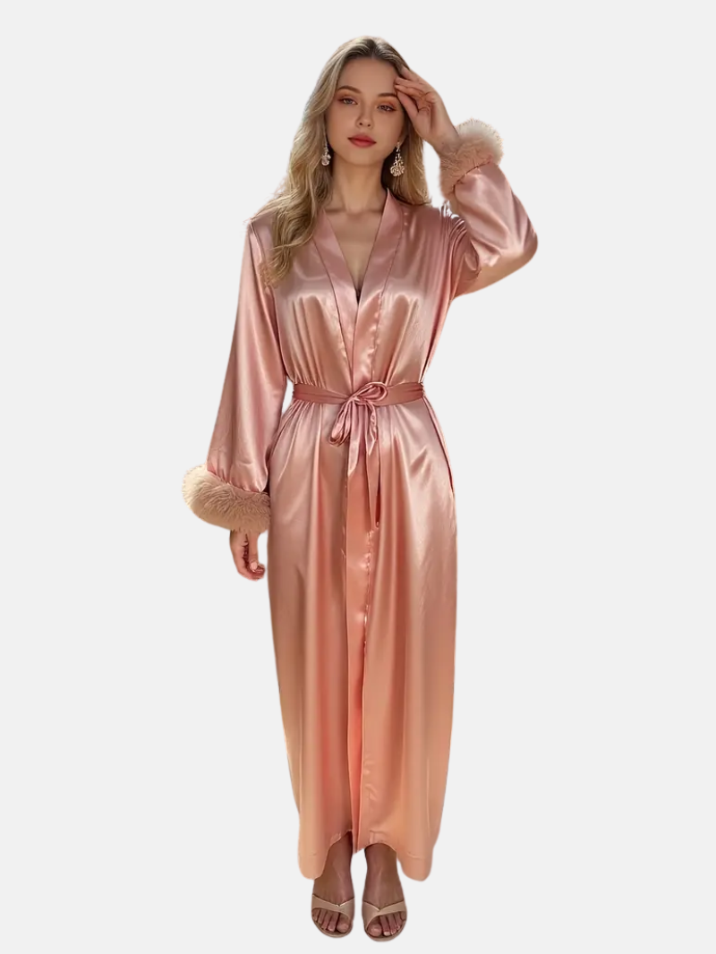 Luxury Satin Lace Trim Robe for Women – Silky Soft Sleepwear Gown with Elegant Cuffs