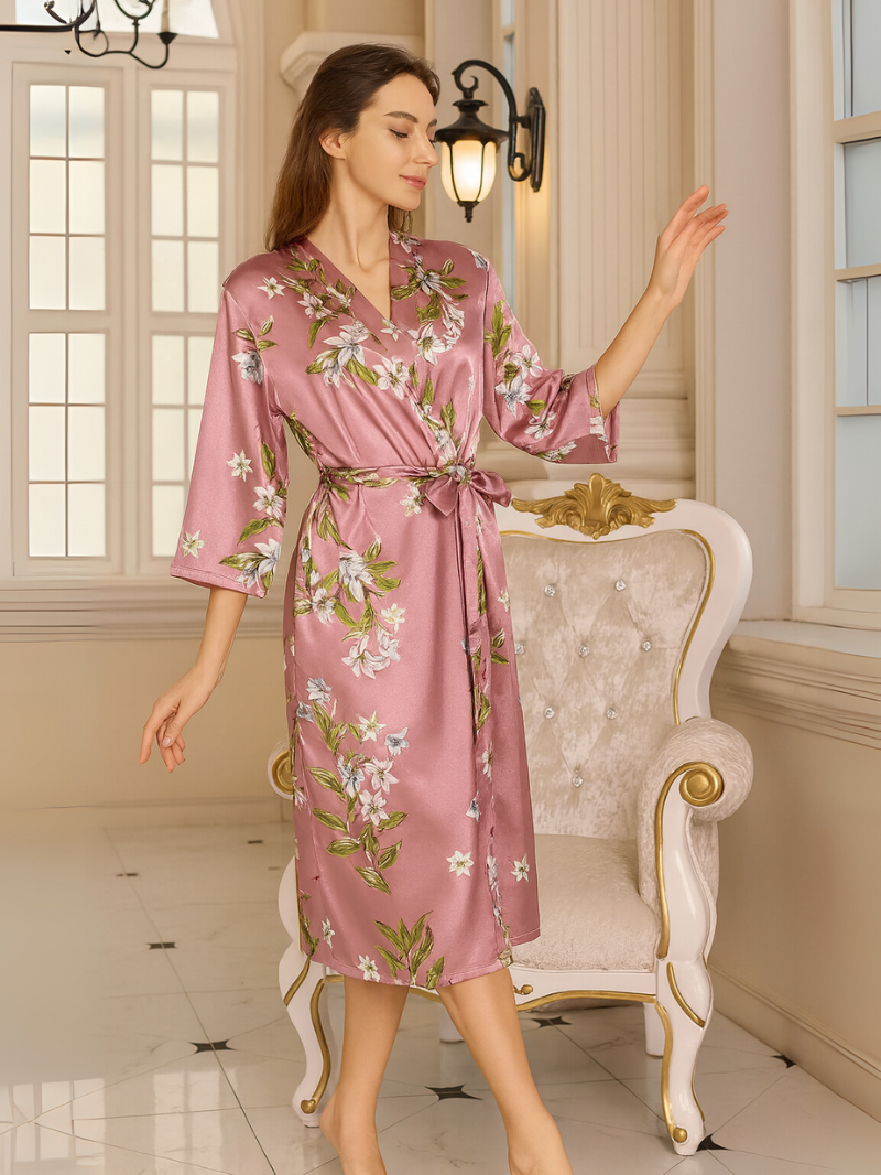 Women's Longline Belted Robe – Soft Three-Quarter Sleeve Loungewear & Sleepwear