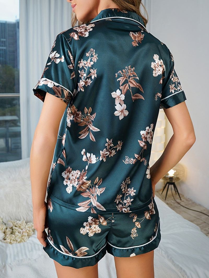 Elegant Butterfly Print Silk Pajama Set with Contrasting Trim – Luxury Women's Sleepwear