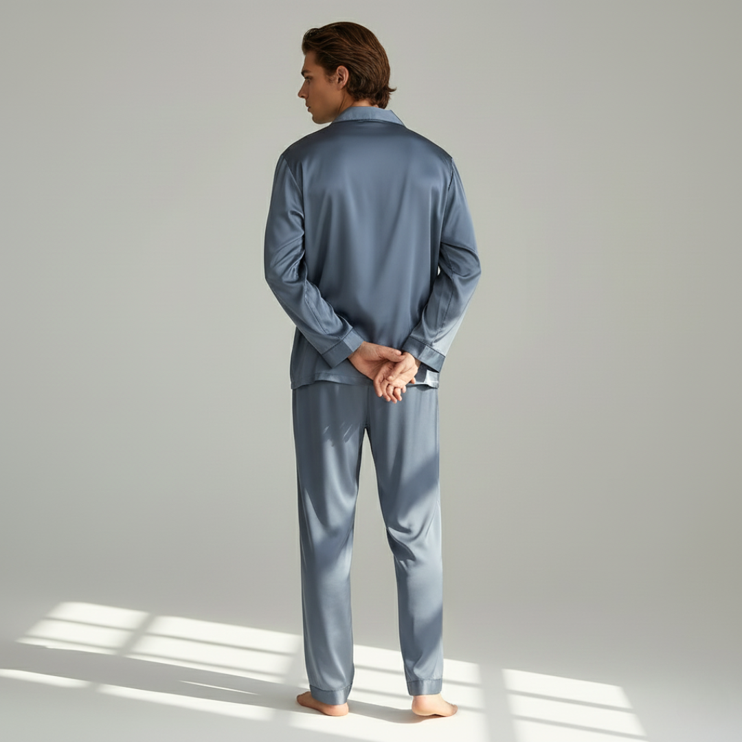 Couple Pajamas – Men's Long Sleeve and Women's Home Wear Set in Ice Silk for Spring and Autumn