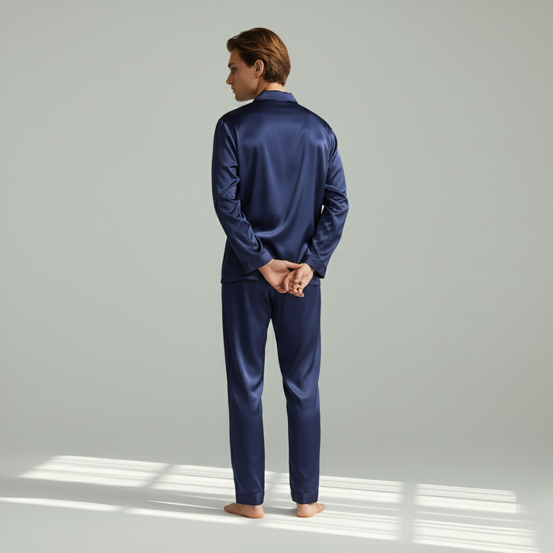 Couple Pajamas – Men's Long Sleeve and Women's Home Wear Set in Ice Silk for Spring and Autumn