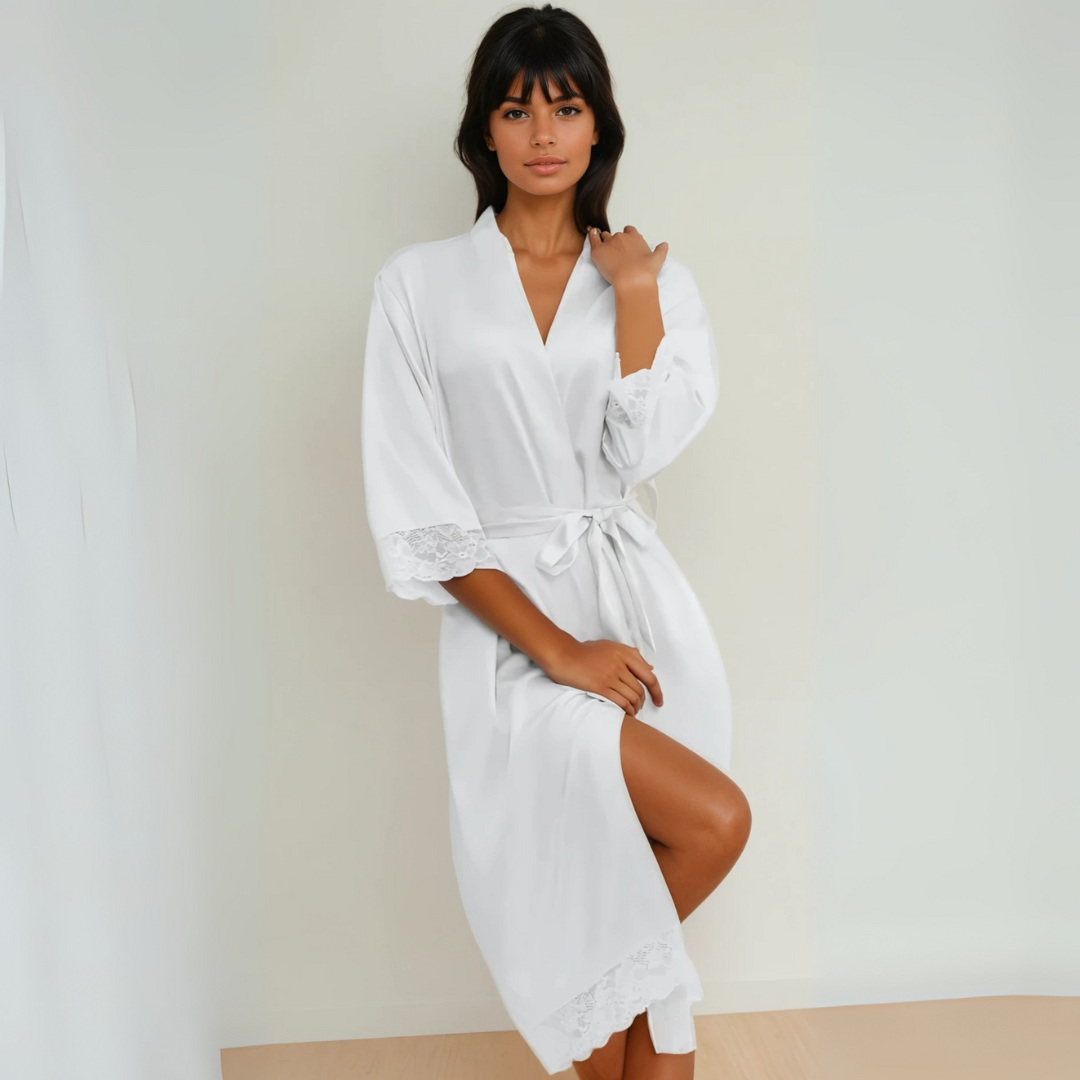 New Summer Thin Solid Color Stitching Lace Long Nightgown Robe – Luxury and Noble Home Clothes for Relaxation