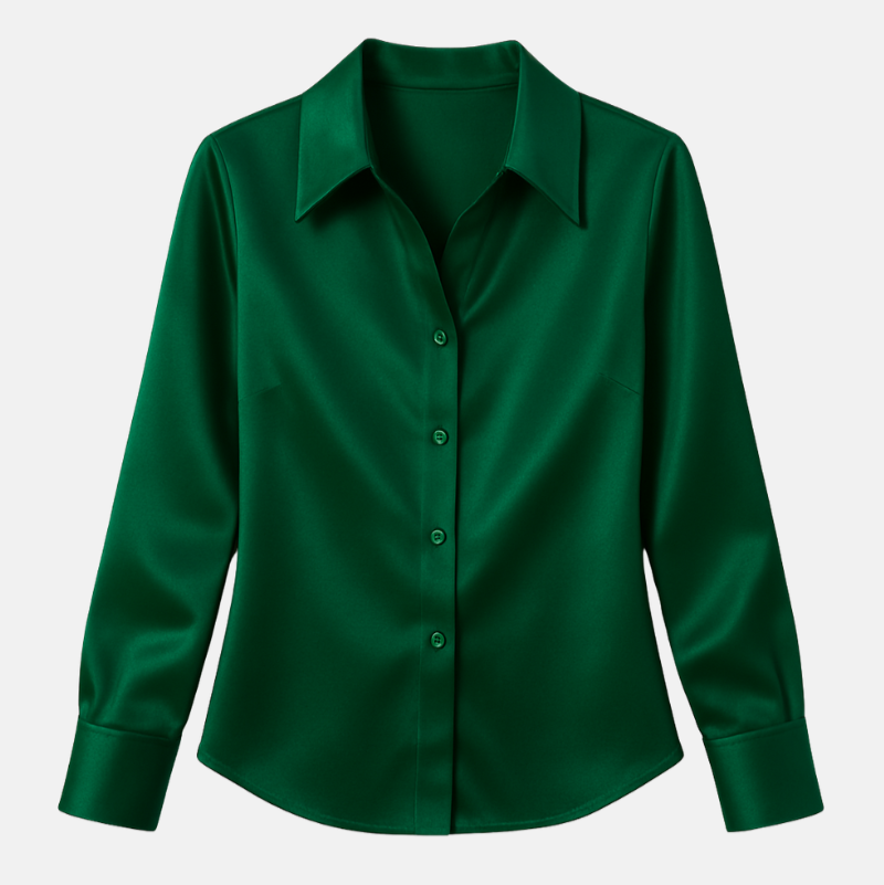 Green Satin Long Sleeve Blouse – Elegant Women’s Shirt for Spring and Autumn Fashion