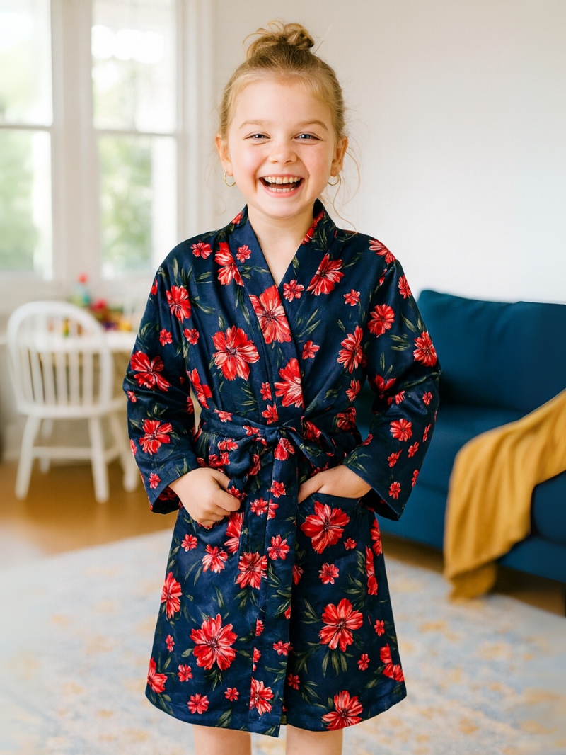 Kids Satin Bathrobe – Lightweight Silk-Feel Sleepwear & Kimono Style Pajamas