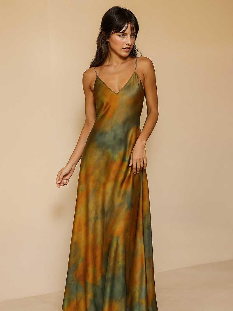 Elegant Satin-Feel Summer Dress for Women – Lightweight, Flowy & Stylish with Bold Print
