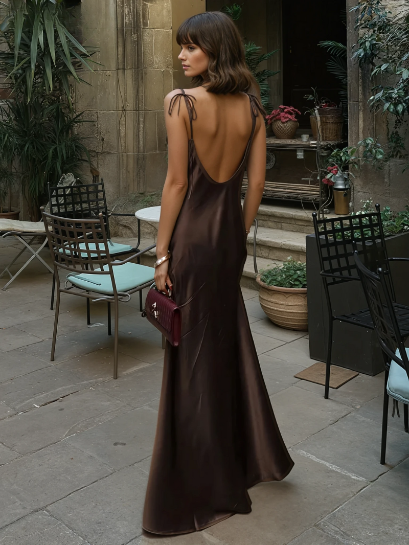 Backless Satin Maxi Dress – Elegant Sleeveless Summer Gown for Women