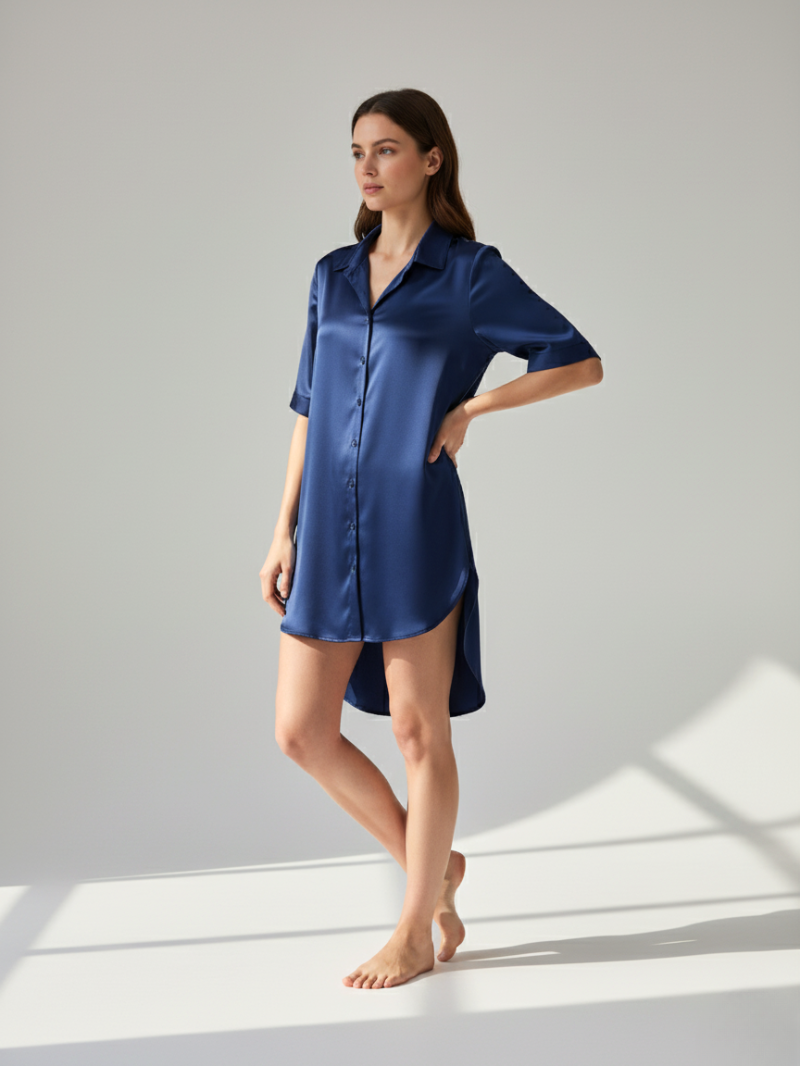 Lightweight Cotton Sleep Shirt – Women's Summer Nightshirt with Half Sleeves & Loose Fit