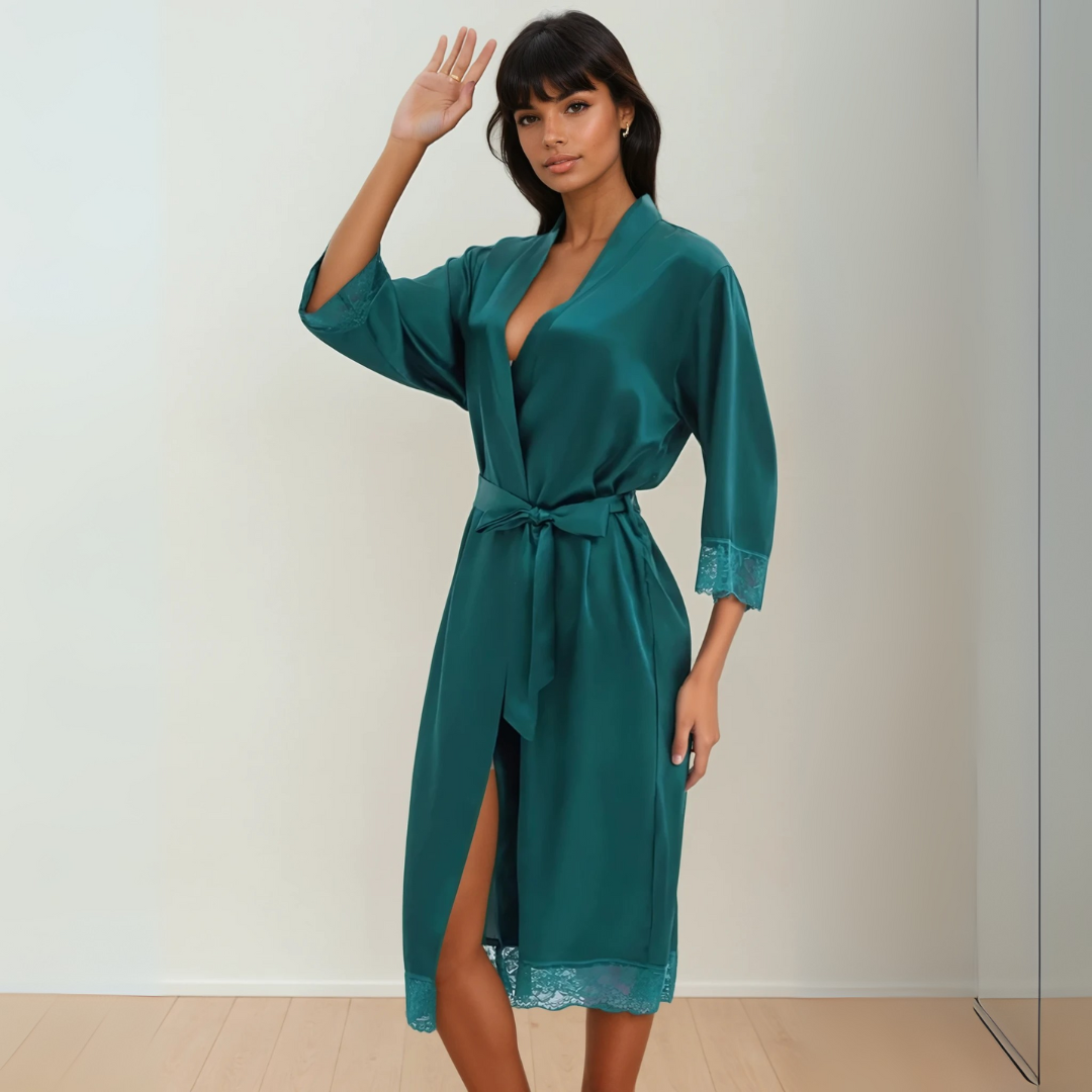 New Summer Thin Solid Color Stitching Lace Long Nightgown Robe – Luxury and Noble Home Clothes for Relaxation