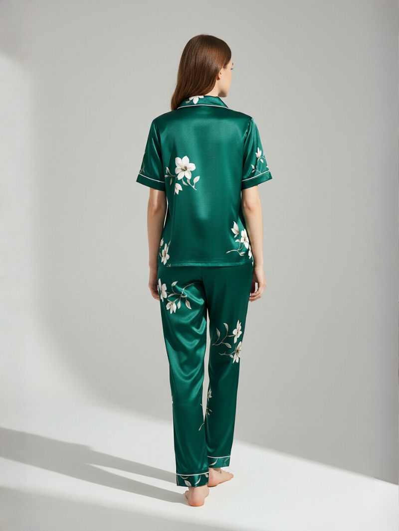 Women’s Pajama Set – Soft, Breathable Short Sleeve Polyester Sleepwear with Pants