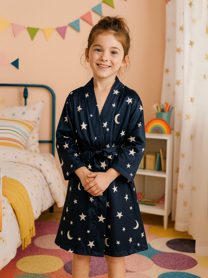 Kids Satin Bathrobe – Lightweight Silk-Feel Sleepwear & Kimono Style Pajamas