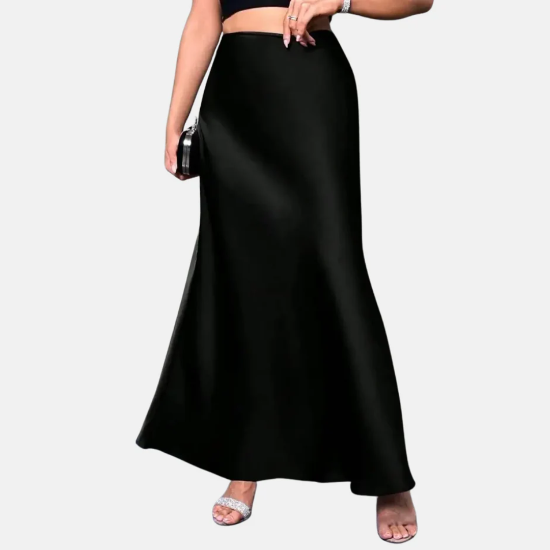 Elegant High Waist Satin Skirt – Flowing Black Design for Parties, Dates & Evening Outfits