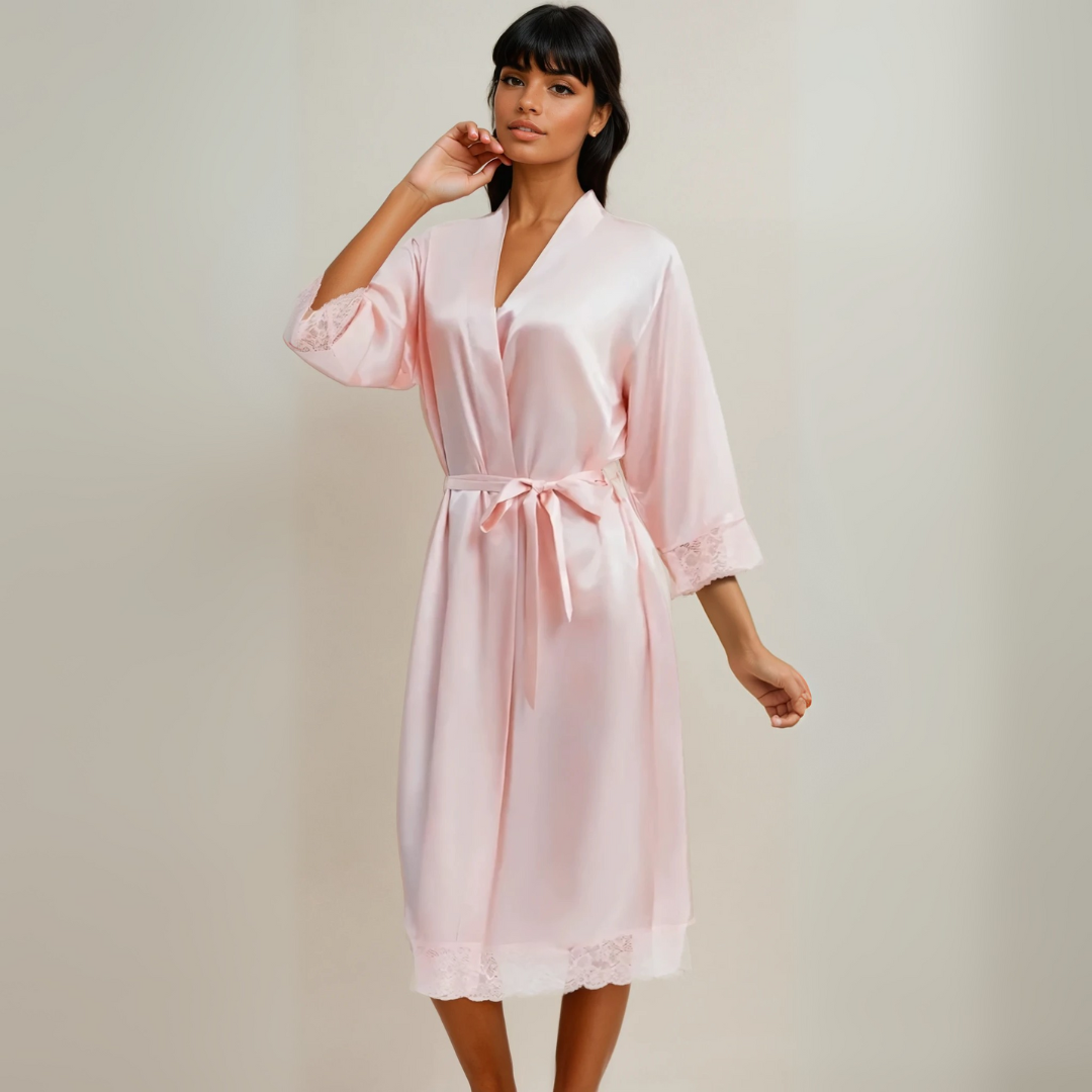 New Summer Thin Solid Color Stitching Lace Long Nightgown Robe – Luxury and Noble Home Clothes for Relaxation