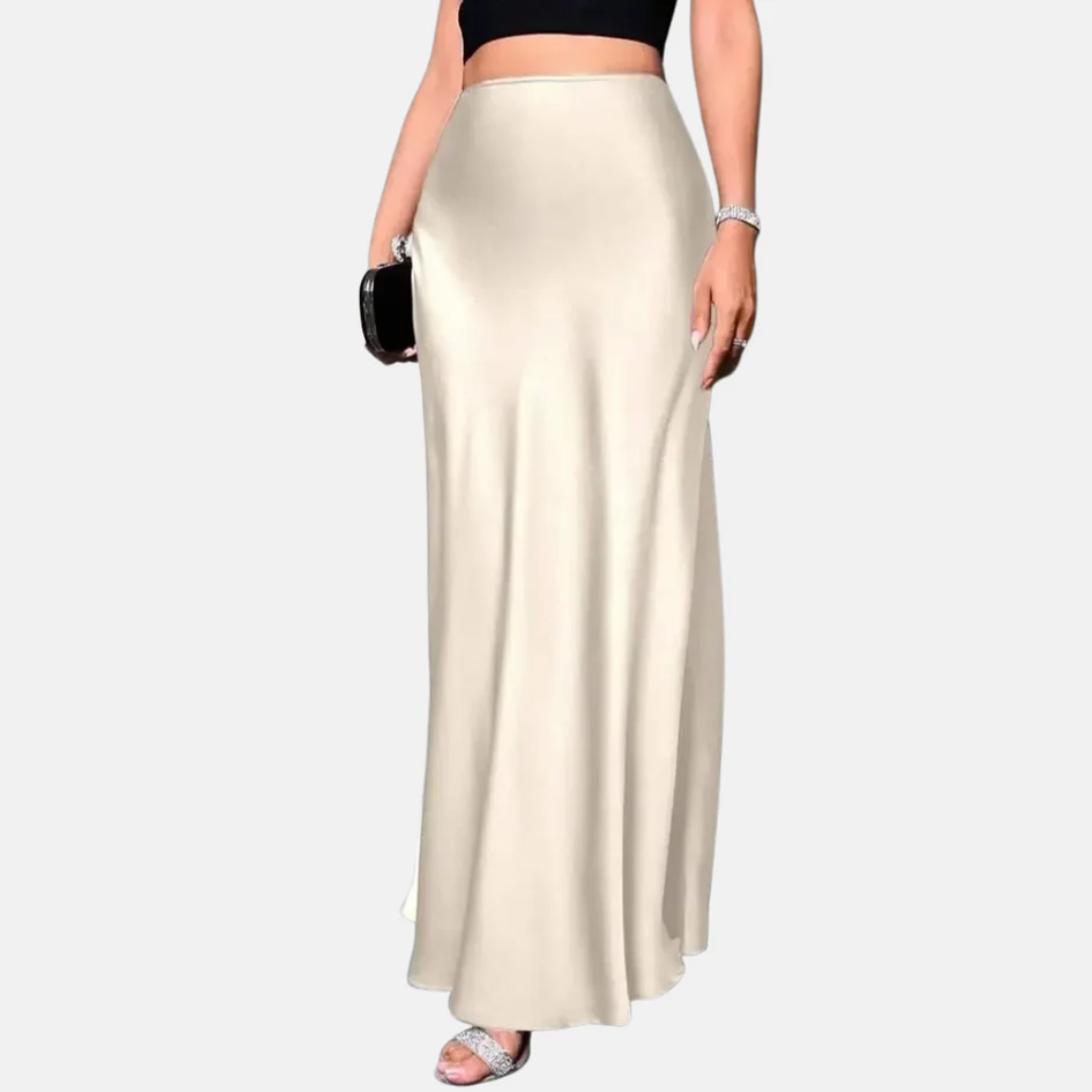 Elegant High Waist Satin Skirt – Flowing Black Design for Parties, Dates & Evening Outfits