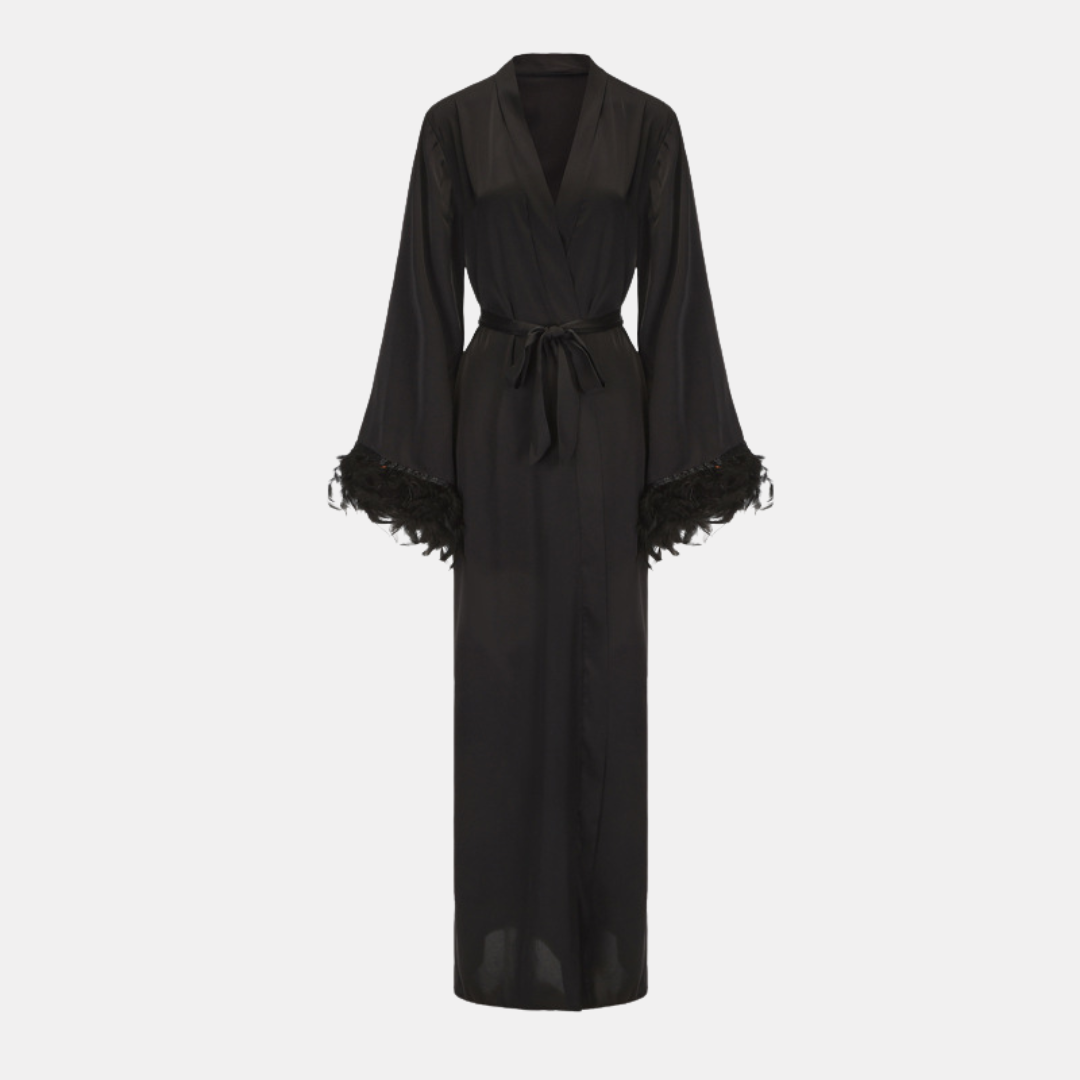 Simple Smooth Ice Silk Robe– Sexy Deep V Cardigan, Light Luxury Long Robe with Belt Home Set