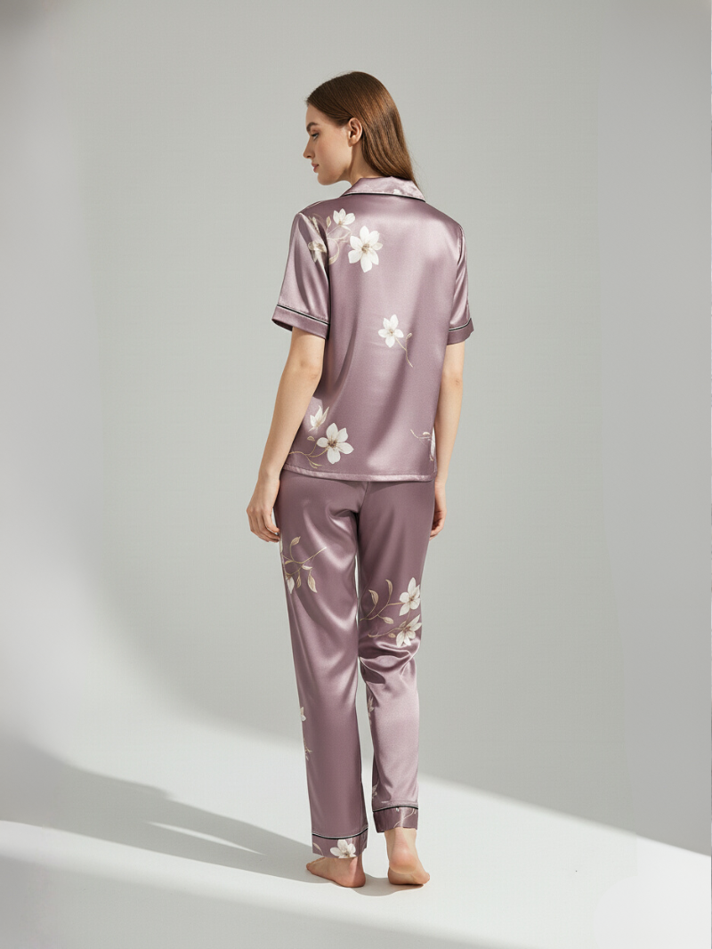 Women’s Pajama Set – Soft, Breathable Short Sleeve Polyester Sleepwear with Pants