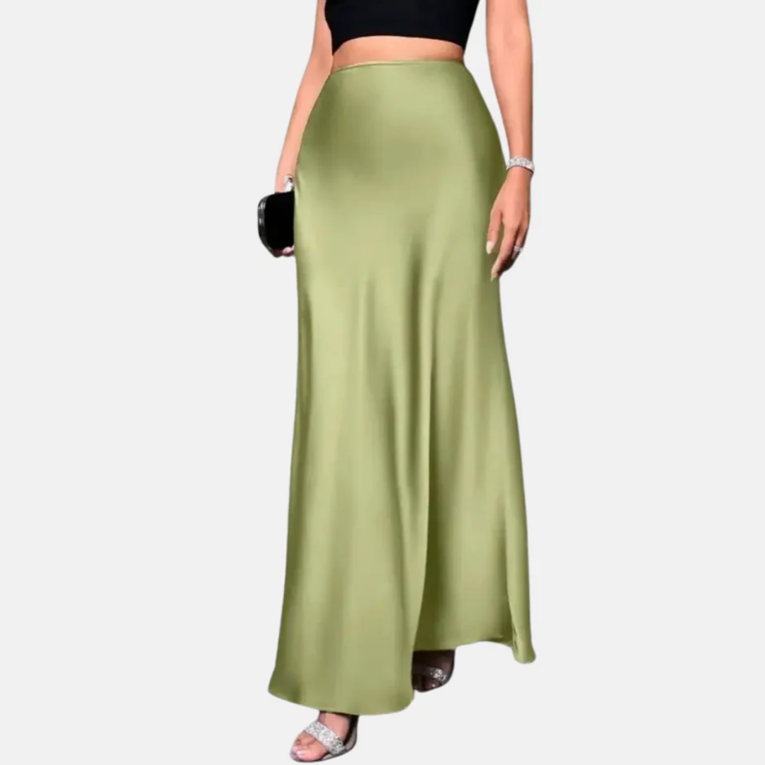 Elegant High Waist Satin Skirt – Flowing Black Design for Parties, Dates & Evening Outfits