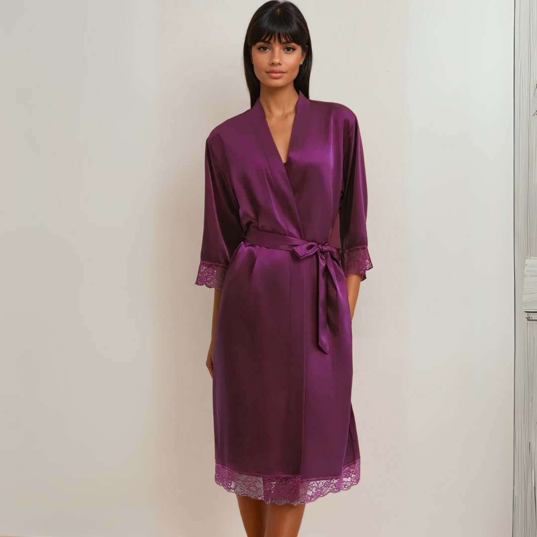 New Summer Thin Solid Color Stitching Lace Long Nightgown Robe – Luxury and Noble Home Clothes for Relaxation