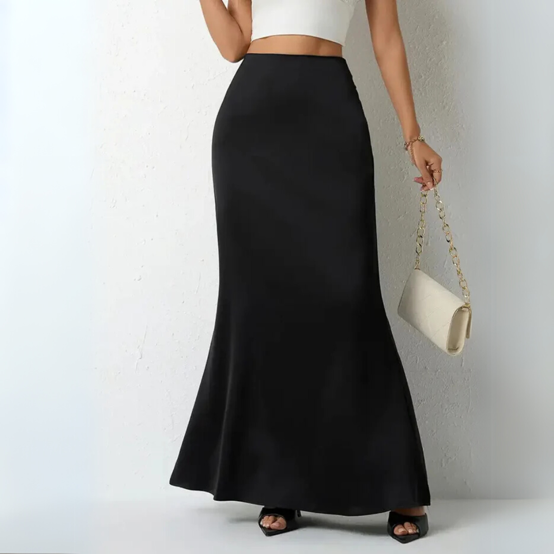 Elegant High Waist Satin Skirt – Flowing Black Design for Parties, Dates & Evening Outfits