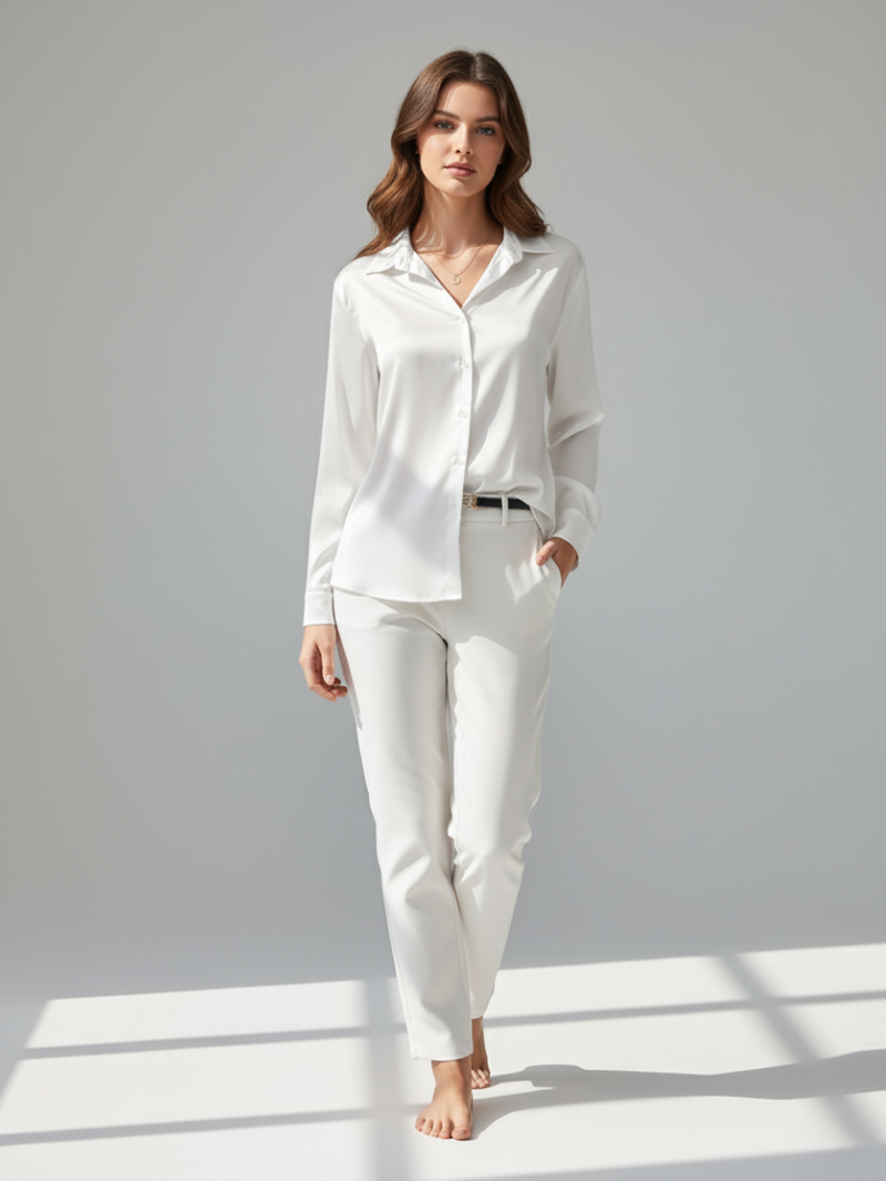 Satin Blouse for Women – Wrinkle-Free, Button-Up Long Sleeve Shirt for Casual to Semi-Formal Wear