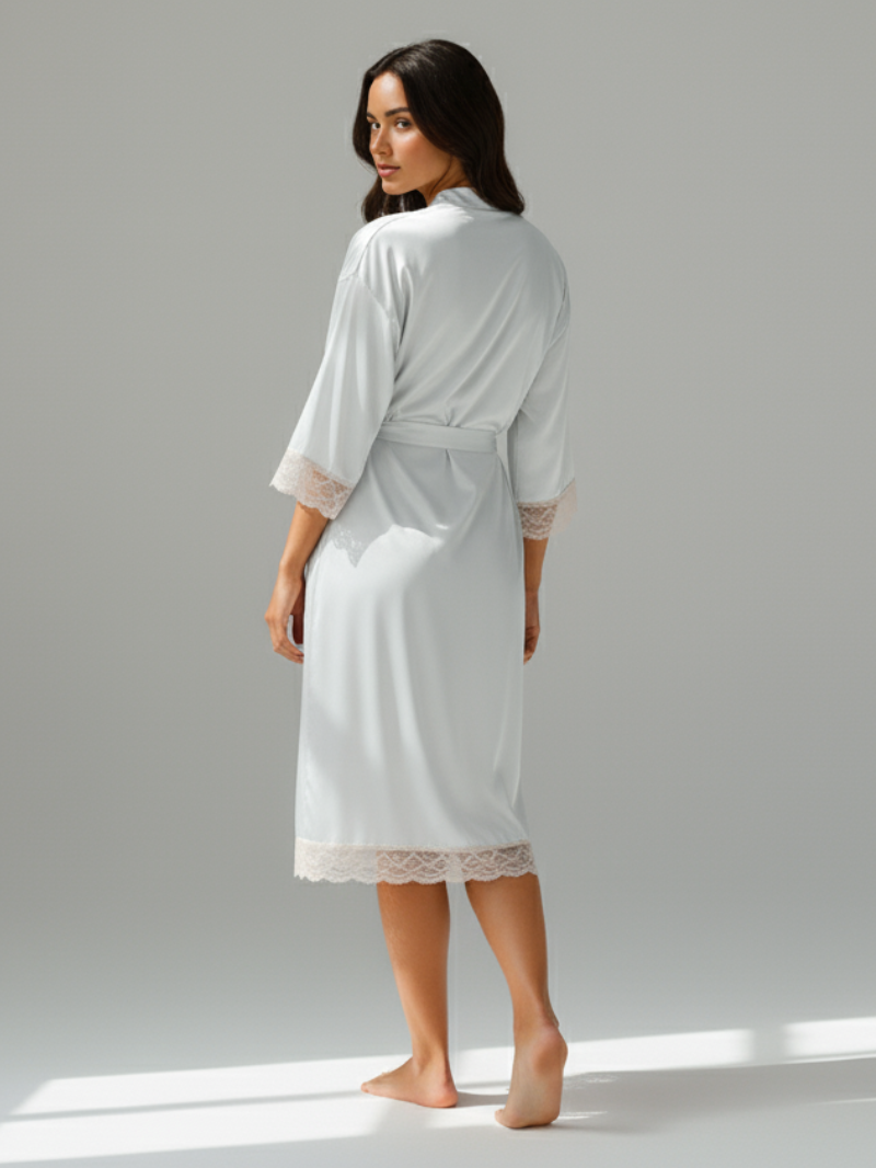 Silk Satin Lace Robes – Bridesmaid and Bride Wedding Long Robe, Elegant Bathrobe and Lingerie Robe for Women