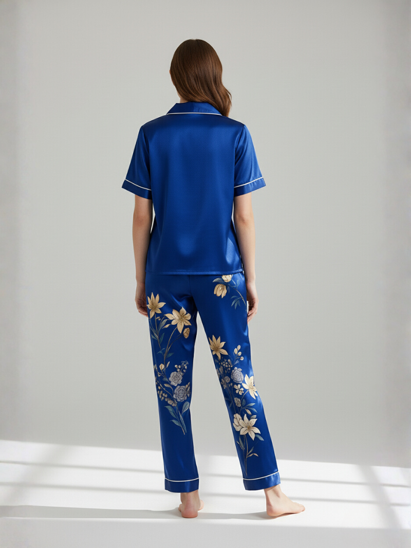 Women’s Pajama Set – Soft, Breathable Short Sleeve Polyester Sleepwear with Pants