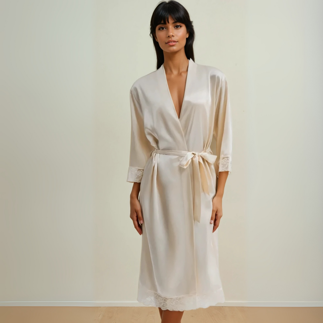 New Summer Thin Solid Color Stitching Lace Long Nightgown Robe – Luxury and Noble Home Clothes for Relaxation