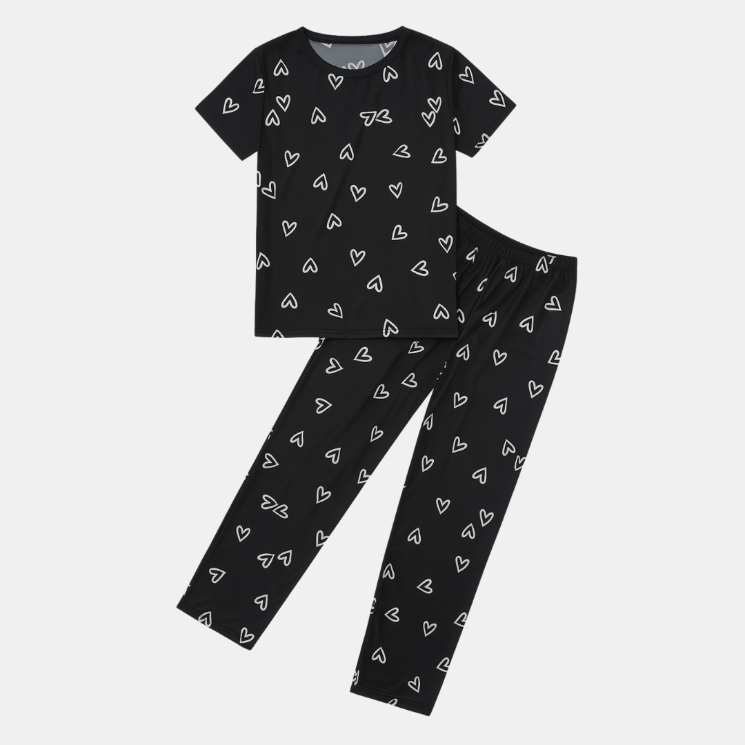 Women's Summer Satin Silk Pajama Set - Short Sleeves & Long Pants