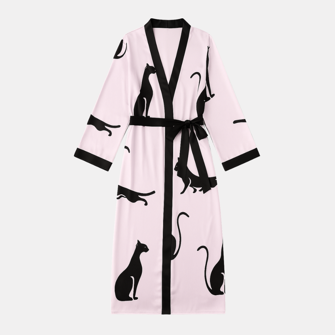 Wedding Party Fashion Printed Robe – Loose Silk Satin Sleepwear, Long Sleeve Nightgown Bathrobe for Women