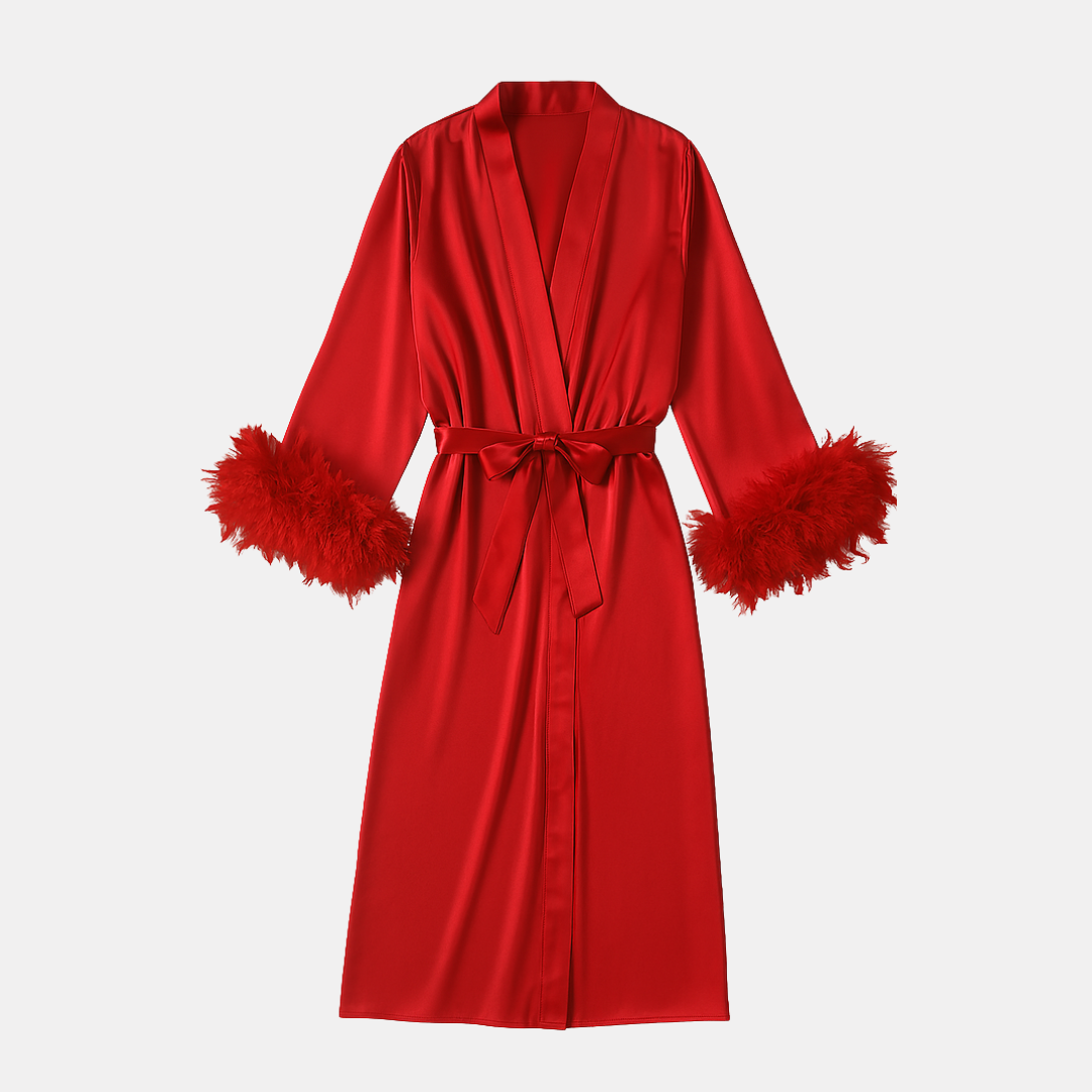 Spring New Kimono Wedding Dress – Feather Robe Ice Silk Pajama Noiva Long Sleepwear Loungewear Home Dressing Gown