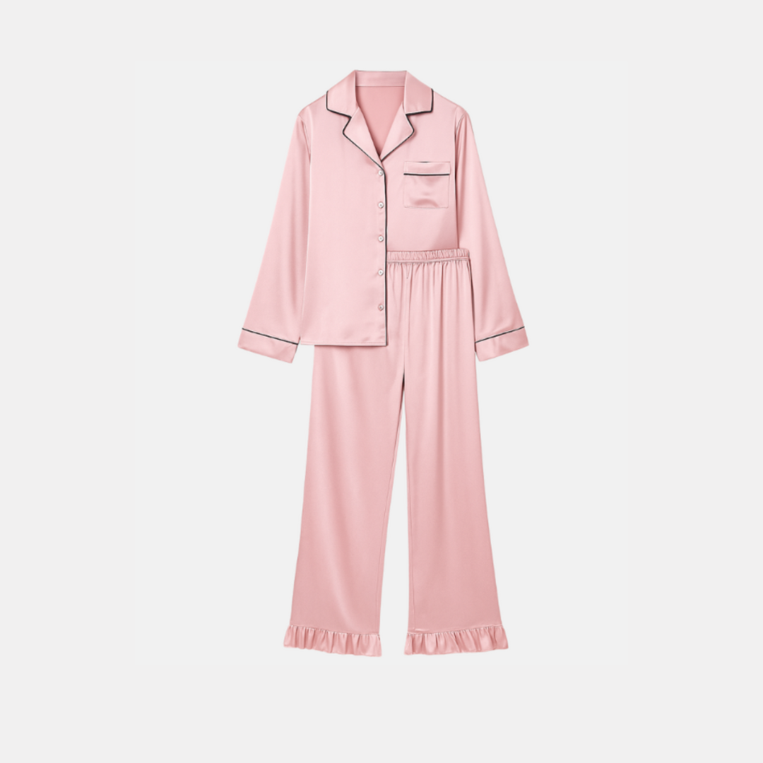 Soft Satin Pajamas Set for Women – 2-Piece Long Sleeve Sleepwear & Elegant Button Loungewear