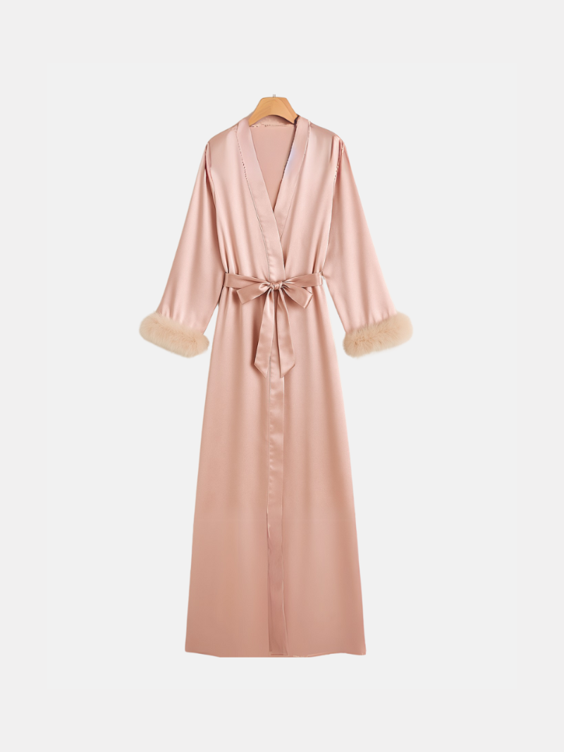 Luxury Satin Lace Trim Robe for Women – Silky Soft Sleepwear Gown with Elegant Cuffs