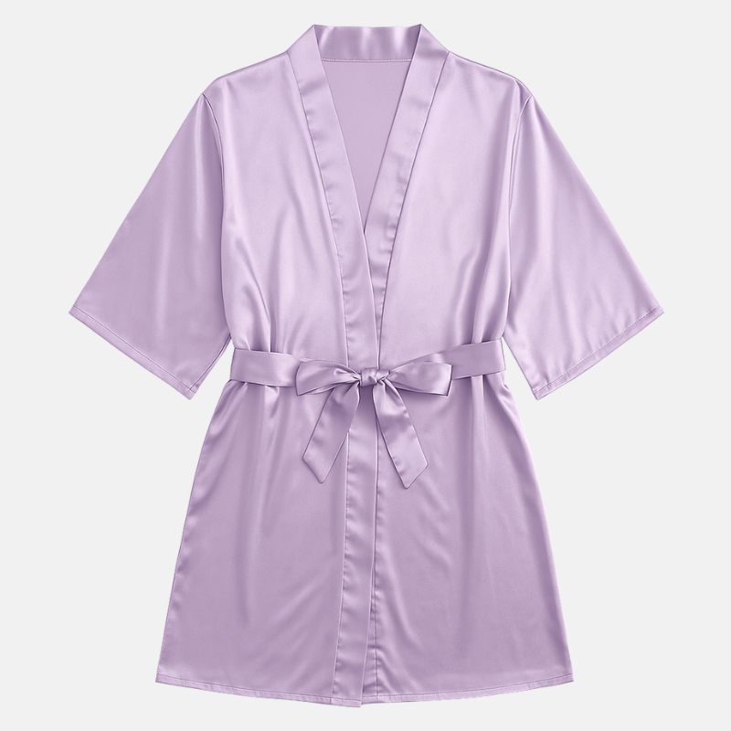 Women's Satin Bathrobe Nightgown – Short Glossy Summer Robe with Twist Design