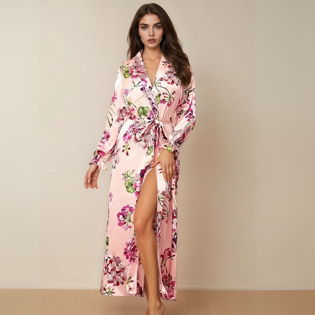 Glittery Sheer Long Sleeve Nightgown Robe – Sexy Open-Front Design with Elegant Trim